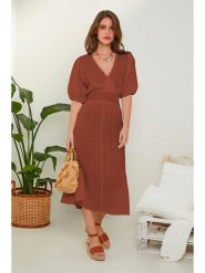 Rodier Lin Lniana sukienka w kolorze brązowym rozmiar: M/L. Brązowe sukienki damskie Rodier Lin, l, bez wzorów, ze lnu, bez kołnierzyka, bez ramiączek, maxi. Za 166.10 zł.
