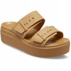 Sandały dla Kobiet Crocs Brooklyn Low Wedge Sandal. Brązowe sandały damskie Crocs, bez wzorów, z materiału, bez obcasa, na platformie. Za 289.99 zł.