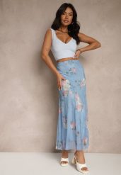 Jasnoniebieska Spódnica w Kwiatowy Wzór o Rozkloszowanym Kroju Efrirene. Niebieskie spódniczki damskie Renee, m, bez wzorów, eleganckie, maxi, proste. Za 69.99 zł.