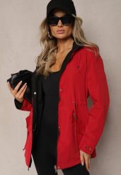Czerwona Dwustronna Kurtka w Stylu Parki Wykończona przy Rękawach Guzikami Mivatra. Czerwone kurtki damskie Renee, s, bez wzorów, z jeansu. Za 79.99 zł.