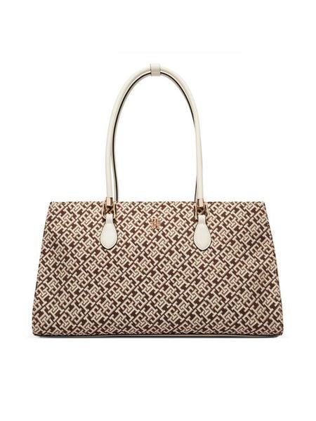 Tommy Hilfiger Torebka Th Grace Satchel Jacquard AW0AW18754 Brązowy. Brązowe torebki klasyczne damskie Tommy Hilfiger, bez wzorów, bez dodatków. Za 749.99 zł.