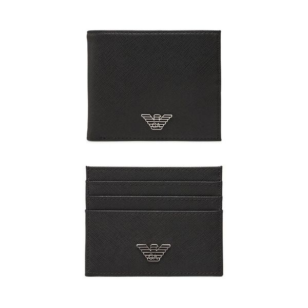 Zestaw portfel i etui na karty Emporio Armani. Czarne portfele męskie Emporio Armani, bez wzorów. Za 489.99 zł.