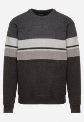 Ciemnoszary Sweter z Wełną z Eleganckim Kołnierzykiem Koszulowym Espalea. Szare swetry męskie Born2be, l, z aplikacjami, z dzianiny, bez kołnierzyka. Za 89.99 zł.