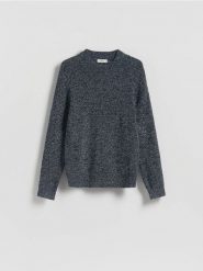 Strukturalny sweter - granatowy. Niebieskie swetry męskie Reserved, l, bez wzorów, z bawełny, bez kołnierzyka. Za 139.99 zł.