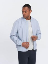 Kurtka męska bomberka szwedka - stalowa V5 OM-JANP-0115 - XL. Szare kurtki męskie Ombre Clothing, m, bez wzorów, z materiału, klasyczne, bez kaptura. Za 149.99 zł.