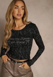 Czarna Bluzka Longsleeve Ozdobiona Geometrycznym Motywem Uninessa. Czarne bluzki damskie Renee, l, bez wzorów, z jeansu, bez kołnierzyka, bez ramiączek. Za 49.99 zł.