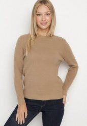 Ciemnobeżowy Sweter z Wełną w Klasycznym Stylu Firrive. Brązowe swetry klasyczne damskie Born2be, z jeansu, bez kołnierzyka. Za 59.99 zł.