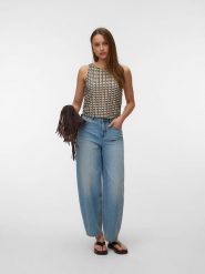 Vero Moda Top w kolorze beżowo-czarnym rozmiar: L. Brązowe topy damskie Vero Moda, l, bez wzorów, bez kołnierzyka. Za 80.70 zł.