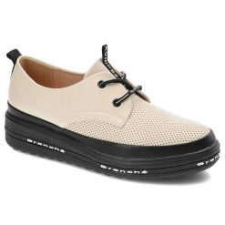 Beżowe Półbuty Vinceza Wygodne Obuwie Damskie. Brązowe półbuty damskie VINCEZA, z aplikacjami, ze skóry ekologicznej, eleganckie, bez obcasa, na platformie. Za 129.00 zł.