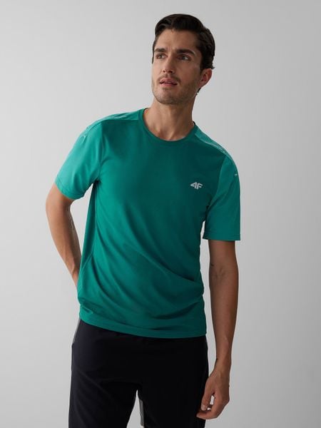 4F Koszulka do biegania szybkoschnąca męska - turkusowa XL. Niebieskie t-shirty sportowe męskie 4f, l, bez ramiączek, do biegania. Za 129.99 zł.
