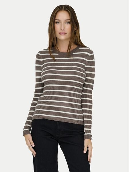 ONLY Sweter Louisa 15344579 Brązowy Slim Fit. Brązowe swetry klasyczne damskie Only, s, z syntetyku, bez kołnierzyka. Za 59.99 zł.