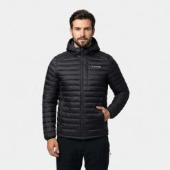 Kurtka męska puchowa lekka Alpinus Kiruna. Czarne kurtki męskie Alpinus, na jesień, m, bez wzorów, z materiału, biznesowe, z kapturem. Za 399.00 zł.