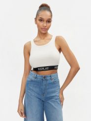 Replay Top W3782C.000.23687P Écru Slim Fit. Topy damskie Replay, xl, bez wzorów, z bawełny, bez kołnierzyka. Za 229.99 zł.