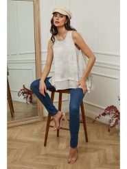 Plume Top "Mylene" w kolorze beżowym rozmiar: M. Brązowe topy damskie Plume, m, bez wzorów, z asymetrycznym kołnierzem. Za 131.74 zł.