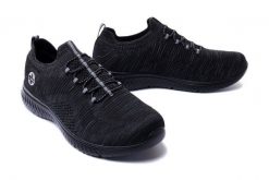 RIEKER N9474-45 sneaker grey, półbuty damskie. Czarne półbuty damskie Rieker, bez wzorów, bez obcasa. Za 139.95 zł.