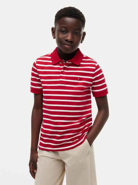 Tommy Hilfiger Polo Flag KB0KB09103 Czerwony Regular Fit. Czerwone t-shirty chłopięce Tommy Hilfiger, bez wzorów, z bawełny, bez ramiączek. Za 188.99 zł.