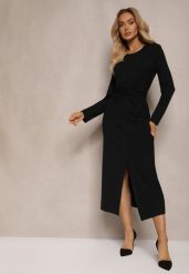 Czarna Sukienka z Ozdobnym Wycięciem i Wiązaniem Zeiini. Czarne sukienki damskie Renee, na co dzień, m, bez wzorów, eleganckie, bez kołnierzyka, bez ramiączek, maxi, proste. Za 149.99 zł.