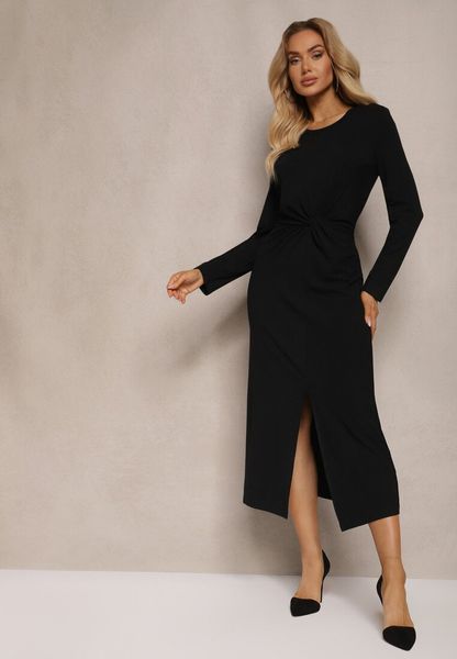 Czarna Sukienka z Ozdobnym Wycięciem i Wiązaniem Zeiini. Czarne sukienki damskie Renee, na co dzień, m, bez wzorów, eleganckie, bez kołnierzyka, bez ramiączek, maxi, proste. Za 149.99 zł.