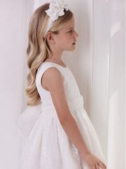 Abel & Lula Sukienka elegancka 5038 Biały Regular Fit. Białe sukienki dziewczęce Abel & Lula, bez wzorów, z bawełny, bez ramiączek. Za 419.99 zł.