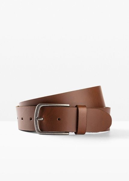 Skórzany pasek z klasyczną sprzączką. Brązowe paski męskie bonprix, bez wzorów, eleganckie. Za 82.99 zł.