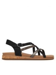 Skechers Sandały Desert Kiss Low 114713/BLK Czarny. Czarne sandały damskie Skechers, bez wzorów, ze skóry, bez obcasa, na płaskiej podeszwie. Za 229.99 zł.