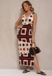 Beżowo-Brązowa Szydełkowa Sukienka z Bawełny o Dopasowanym Fasonie Atenissa. Brązowe sukienki damskie Renee, na imprezę, bez wzorów, z bawełny, boho, bez kołnierzyka, bez ramiączek, maxi, dopasowane. W wyprzedaży za 223.99 zł.