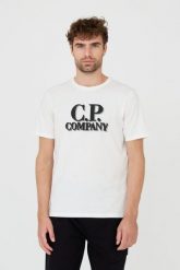 C.P. COMPANY Biały t-shirt Short Sleeve. Białe t-shirty męskie C.P. Company, m, bez wzorów, bez kołnierzyka. W wyprzedaży za 349.99 zł.