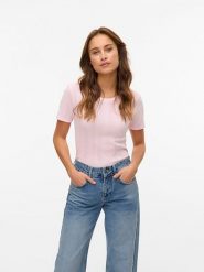 Vero Moda Koszulka w kolorze jasnoróżowym rozmiar: S. Różowe bluzki damskie Vero Moda, s, bez wzorów, z bawełny, bez kołnierzyka, bez ramiączek. Za 61.95 zł.