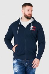TOMMY JEANS Granatowa bluza męska na zamek z dużym logo. Niebieskie bluzy z kapturem męskie Tommy Jeans, m, z jeansu. W wyprzedaży za 299.99 zł.