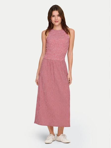 ONLY Sukienka letnia Celle 15369284 Czerwony Regular Fit. Czerwone sukienki damskie Only, na lato, xs, bez wzorów, z syntetyku, bez kołnierzyka, bez ramiączek. Za 149.99 zł.