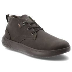 Botki męskie Jeep, na grubej podeszwie z okrągłym noskiem i sznurowane, ciemnobrązowe, JM52122A-030. Brązowe buty zimowe męskie Jeep, na jesień, z materiału, z okrągłym noskiem, bez zapięcia. Za 269.00 zł.