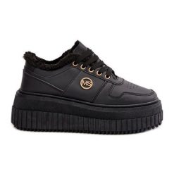 Sneakersy Buty Sportowe Damskie Ocieplane Na Masywnej Podeszwie Czarne Verissha. Czarne buty sportowe na co dzień damskie bez wzorów, ze skóry. Za 205.59 zł.