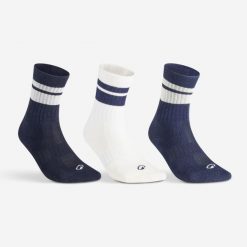 Skarpety sportowe tenis RS 500 wysokie 3 pary. Białe skarpetki damskie Decathlon, bez wzorów, z bawełny. Za 34.99 zł.