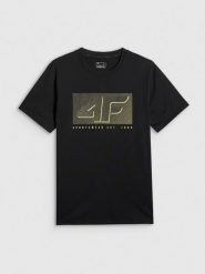 4F T-shirt regular z nadrukiem męski - czarny XL. Czarne t-shirty męskie 4f, m, bez wzorów, z dresówki, bez kołnierzyka. Za 69.99 zł.