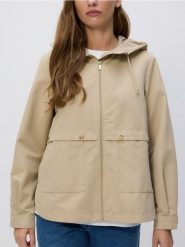 Kurtka parka z kapturem - beżowy. Brązowe kurtki damskie Reserved, l, bez wzorów, z tkaniny. W wyprzedaży za 119.99 zł.