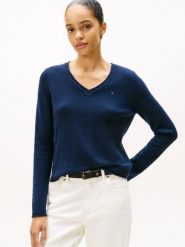 Tommy Hilfiger Sweter z dzianiny Kobiety Wełna niebieski, M. Niebieskie swetry klasyczne damskie Tommy Hilfiger, m, z dzianiny, bez kołnierzyka. Za 379.95 zł.