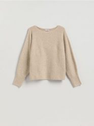 Sweter z domieszką wełny - beżowy. Brązowe swetry klasyczne damskie Reserved, l, z dzianiny, bez kołnierzyka. Za 129.99 zł.