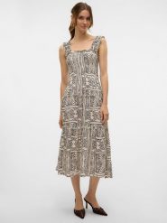 Vero Moda Sukienka w kolorze beżowym rozmiar: XL. Brązowe sukienki damskie Vero Moda, na imprezę, s, bez wzorów, z wiskozy, klasyczne, bez kołnierzyka, bez ramiączek, midi. Za 162.11 zł.