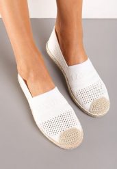 Białe Espadryle z Plecioną Cholewką przed Kostkę Mokosa. Białe espadryle damskie Renee, z aplikacjami, bez obcasa, na płaskiej podeszwie. Za 44.99 zł.