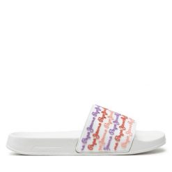 Klapki Pepe Jeans. Białe klapki damskie Pepe Jeans, bez wzorów, z jeansu, bez obcasa. Za 129.99 zł.