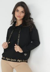 Czarna Bluza z Kapturem i Małą Naszywką z Cyrkonii Ophitasia. Czarne bluzy z kapturem damskie Born2be, xs. Za 49.99 zł.