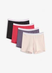 Bokserki damskie, średniej długości, z wygodną bawełną (4 sztuki). Czerwone bokserki i panty damskie bonprix, bez wzorów, z bawełny. Za 69.99 zł.