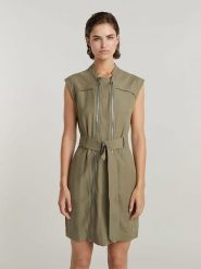 G-Star Sukienka w kolorze khaki rozmiar: XL. Brązowe sukienki damskie G-Star, na imprezę, s, bez wzorów, z tkaniny, klasyczne, bez kołnierzyka, bez ramiączek, mini. Za 188.85 zł.