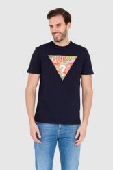 GUESS T-shirt granatowy slim fit. Niebieskie t-shirty męskie Guess, l, z aplikacjami, bez kołnierzyka. W wyprzedaży za 129.99 zł.