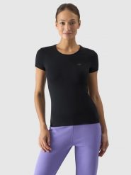 4F T-shirt slim gładki damski - czarny S. Czarne t-shirty damskie 4f, s, bez wzorów, z bawełny, bez kołnierzyka. W wyprzedaży za 19.99 zł.