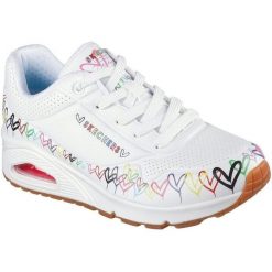 Buty sportowe damskie Skechers Uno Love All Aroun. Białe buty sportowe na co dzień damskie Skechers, bez wzorów, ze skóry ekologicznej. W wyprzedaży za 490.00 zł.