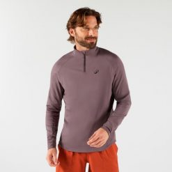 Bluza tenisowa termoaktywna męska Thermic na krótki suwak. Brązowe bluzy bez kaptura męskie ARTENGO, m, z elastanu. Za 89.99 zł.