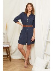 Rodier Lin Lniana sukienka w kolorze granatowym rozmiar: XL/XXL. Niebieskie sukienki damskie Rodier Lin, na co dzień, xl, bez wzorów, ze lnu, bez kołnierzyka, bez ramiączek, mini, proste. Za 140.53 zł.