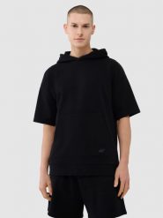 4F Bluza z krótkim rękawem z kapturem męska - czarna XL. Czarne bluzy sportowe męskie 4f, bez wzorów, z bawełny, sportowe, bez kołnierzyka, bez ramiączek. W wyprzedaży za 79.99 zł.