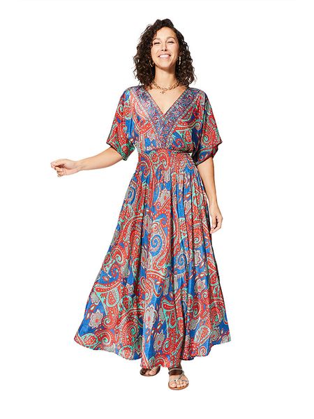 Aller Simplement Sukienka w kolorze niebiesko-czerwono-turkusowym rozmiar: 34-40. Czerwone sukienki damskie Aller Simplement, bez wzorów, klasyczne, bez kołnierzyka, bez ramiączek, maxi. Za 78.99 zł.